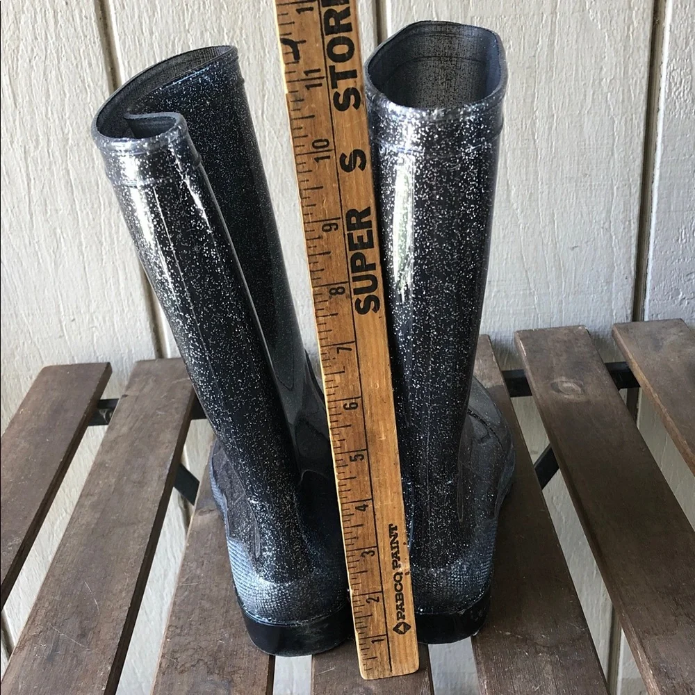 Women's Glitter Mid-Calf Black Rain Boots